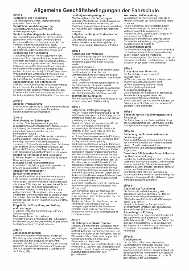 Allgemeine Geschäftsbedingungen der Farhschule